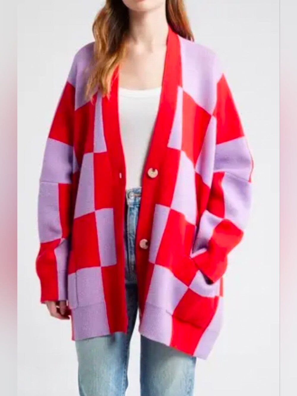 Dressed in LALA Love You Oversize Checkerboard Cardigan - Size S/M